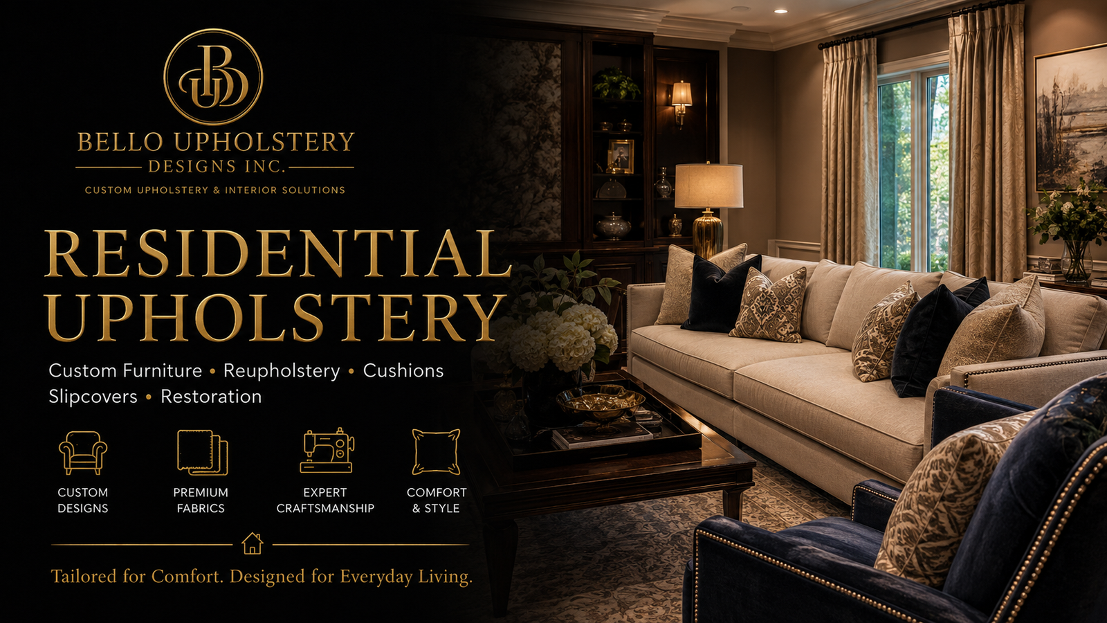 Tapicería residencial Bello Upholstery Designs Inc.
